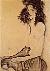 Egon Schiele Canvas Paintings - Girl in Black